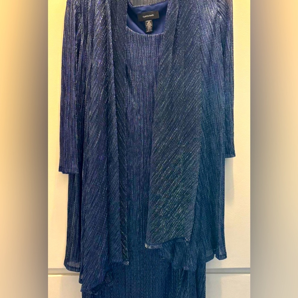 Elegant Navy Blue Dress with Cardigan Worn once-Dry cleaned